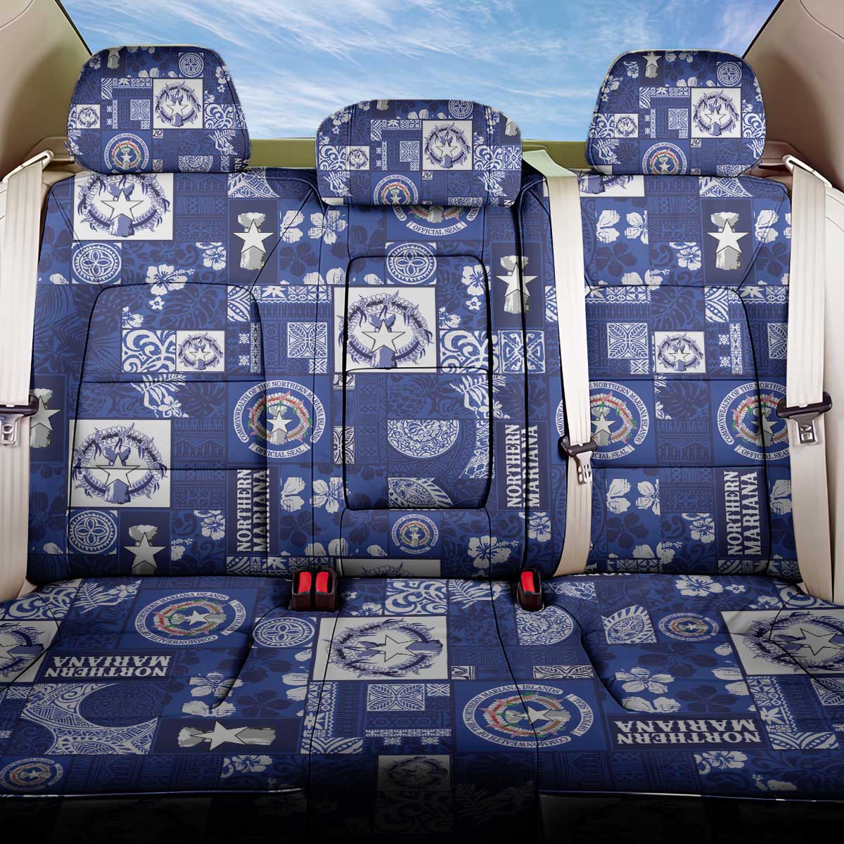 Northern Mariana Islands Magof Nochebuena Back Car Seat Cover Pacific Patchwork Xmas Vibes LT9 One Size Blue - Polynesian Pride