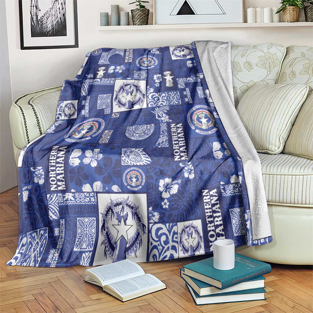 Northern Mariana Islands Magof Nochebuena Blanket Pacific Patchwork Xmas Vibes LT9 Blue - Polynesian Pride