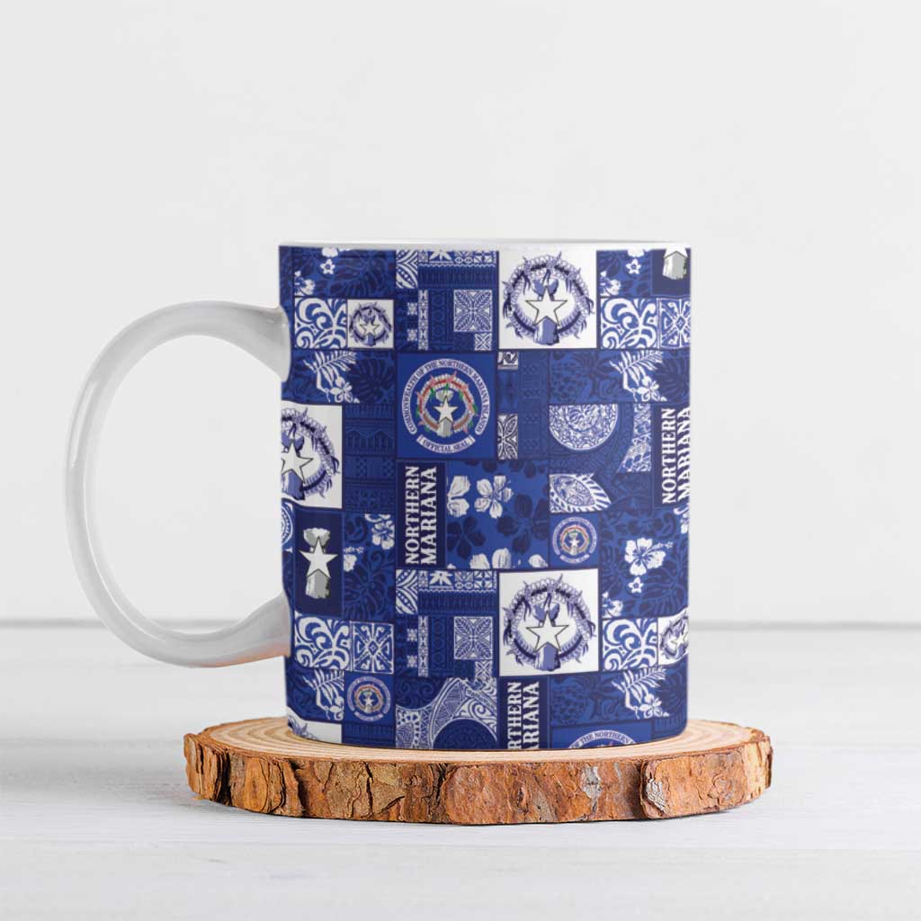 Northern Mariana Islands Magof Nochebuena Ceramic Mug Pacific Patchwork Xmas Vibes LT9 Blue - Polynesian Pride