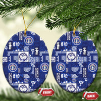 Northern Mariana Islands Magof Nochebuena Ceramic Ornament Pacific Patchwork Xmas Vibes LT9 Oval Blue - Polynesian Pride
