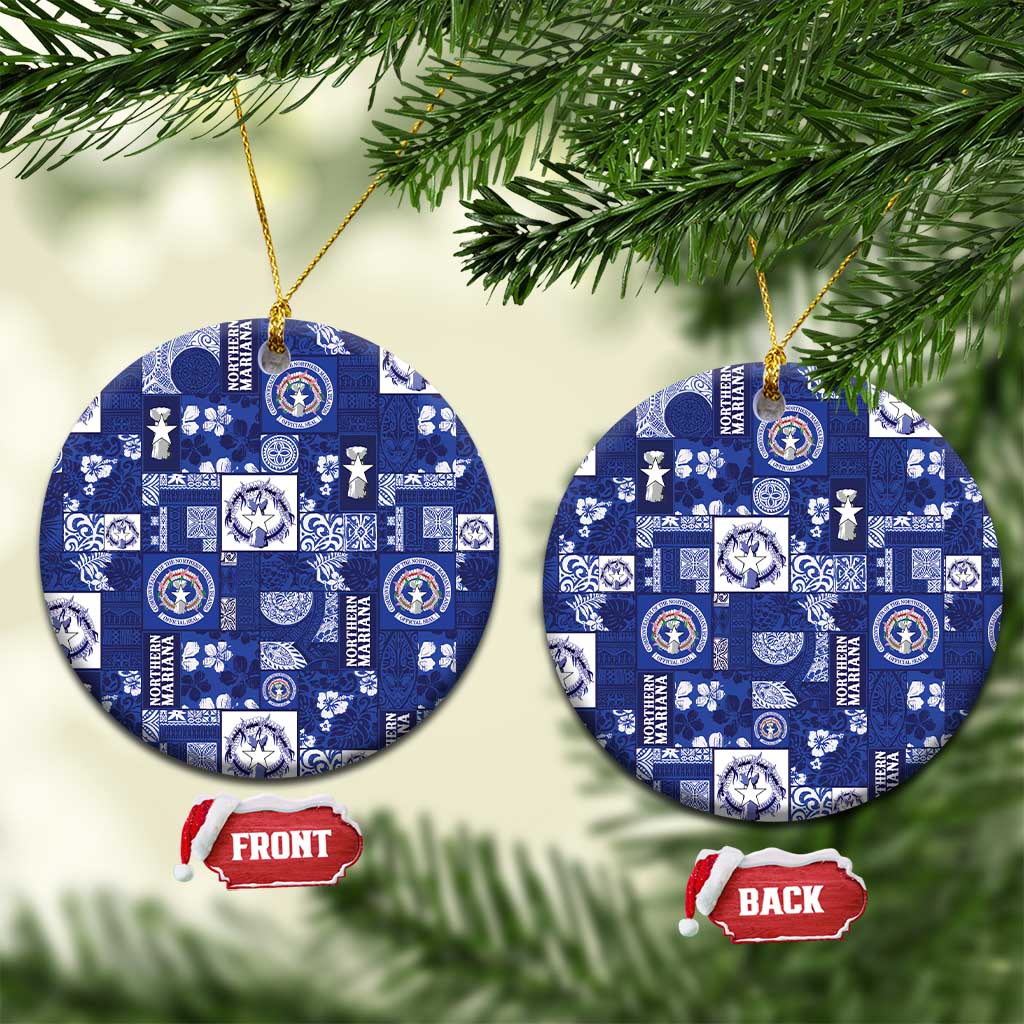 Northern Mariana Islands Magof Nochebuena Ceramic Ornament Pacific Patchwork Xmas Vibes LT9 Circle Blue - Polynesian Pride