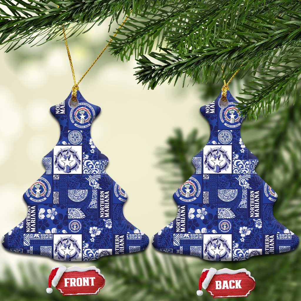 Northern Mariana Islands Magof Nochebuena Ceramic Ornament Pacific Patchwork Xmas Vibes LT9 Christmas Tree Blue - Polynesian Pride