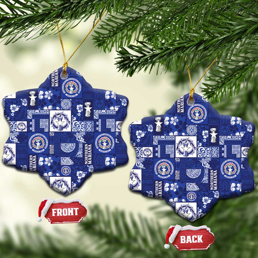Northern Mariana Islands Magof Nochebuena Ceramic Ornament Pacific Patchwork Xmas Vibes LT9 Snow Flake Blue - Polynesian Pride