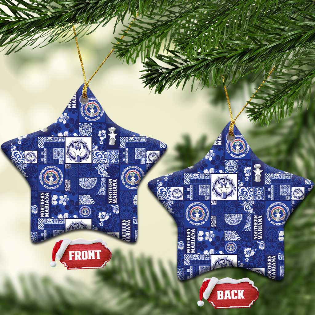 Northern Mariana Islands Magof Nochebuena Ceramic Ornament Pacific Patchwork Xmas Vibes LT9 Star Blue - Polynesian Pride