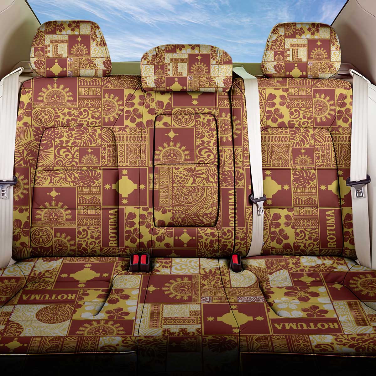 Rotuma Faiakse'ea 'e Kirisimasi Back Car Seat Cover Pacific Patchwork Xmas Vibes LT9 One Size Red - Polynesian Pride