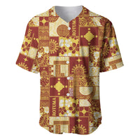 Rotuma Faiakse'ea 'e Kirisimasi Baseball Jersey Pacific Patchwork Xmas Vibes LT9 Red - Polynesian Pride