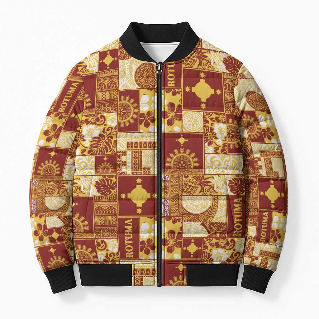 Rotuma Faiakse'ea 'e Kirisimasi Bomber Puffer Jacket Pacific Patchwork Xmas Vibes LT9 Unisex Red - Polynesian Pride