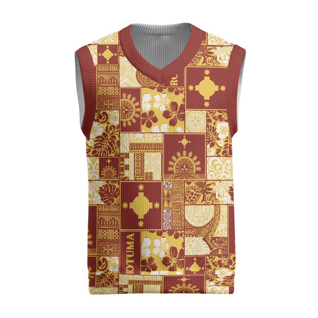 Rotuma Faiakse'ea 'e Kirisimasi Christmas Knitted V-Neck Vest Pacific Patchwork Xmas Vibes LT9 Red - Polynesian Pride