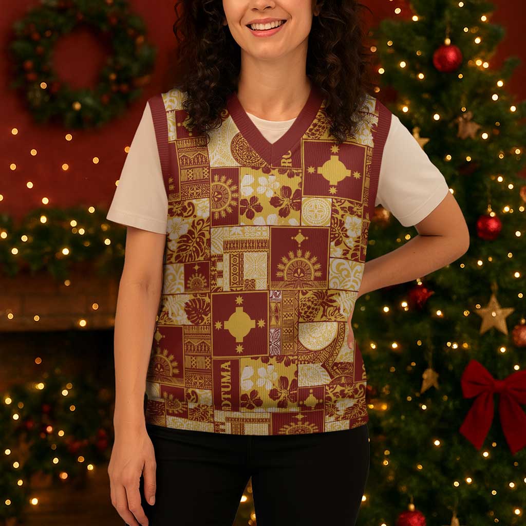 Rotuma Faiakse'ea 'e Kirisimasi Christmas Knitted V-Neck Vest Pacific Patchwork Xmas Vibes LT9 - Polynesian Pride
