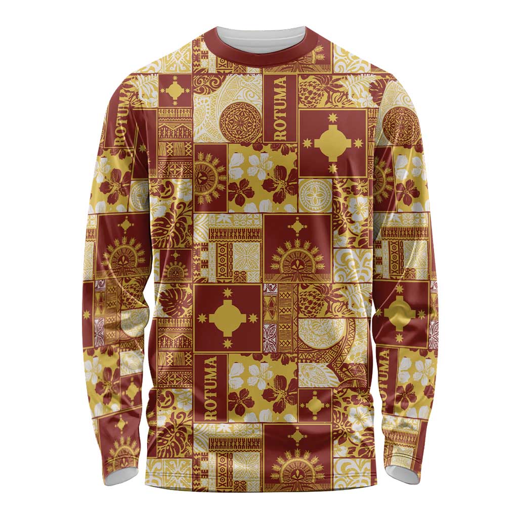 Rotuma Faiakse'ea 'e Kirisimasi Long Sleeve Shirt Pacific Patchwork Xmas Vibes LT9 Unisex Red - Polynesian Pride