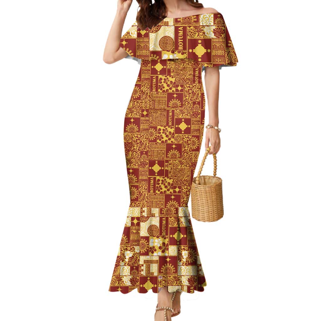 Rotuma Faiakse'ea 'e Kirisimasi Mermaid Dress Pacific Patchwork Xmas Vibes LT9 Women Red - Polynesian Pride