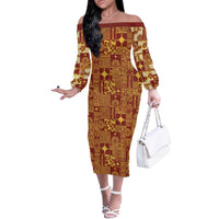Rotuma Faiakse'ea 'e Kirisimasi Off The Shoulder Long Sleeve Dress Pacific Patchwork Xmas Vibes LT9 Women Red - Polynesian Pride