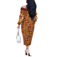 Rotuma Faiakse'ea 'e Kirisimasi Off The Shoulder Long Sleeve Dress Pacific Patchwork Xmas Vibes LT9 - Polynesian Pride