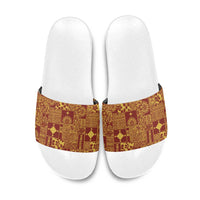 Rotuma Faiakse'ea 'e Kirisimasi Slide Sandals Pacific Patchwork Xmas Vibes LT9 Red - Polynesian Pride