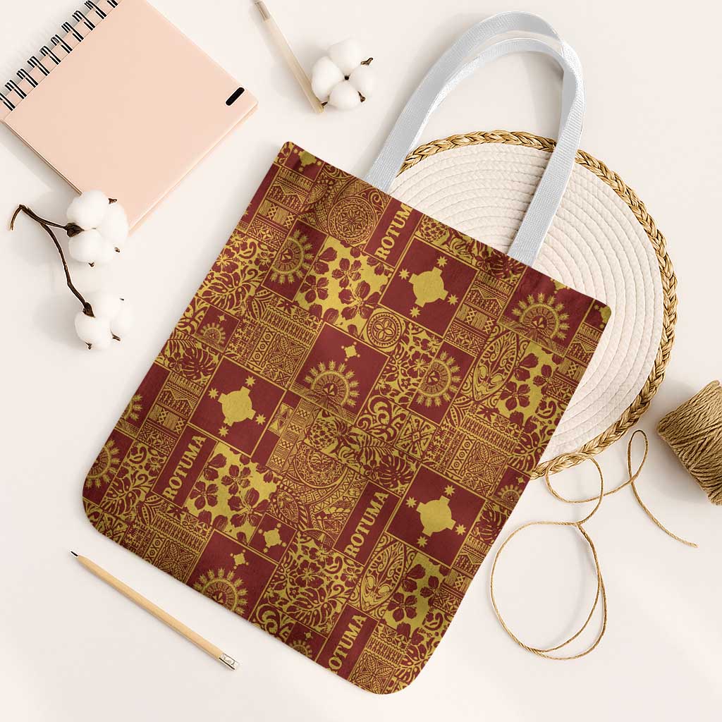 Rotuma Faiakse'ea 'e Kirisimasi Tote Bag Pacific Patchwork Xmas Vibes LT9 White Strap One Size Red - Polynesian Pride