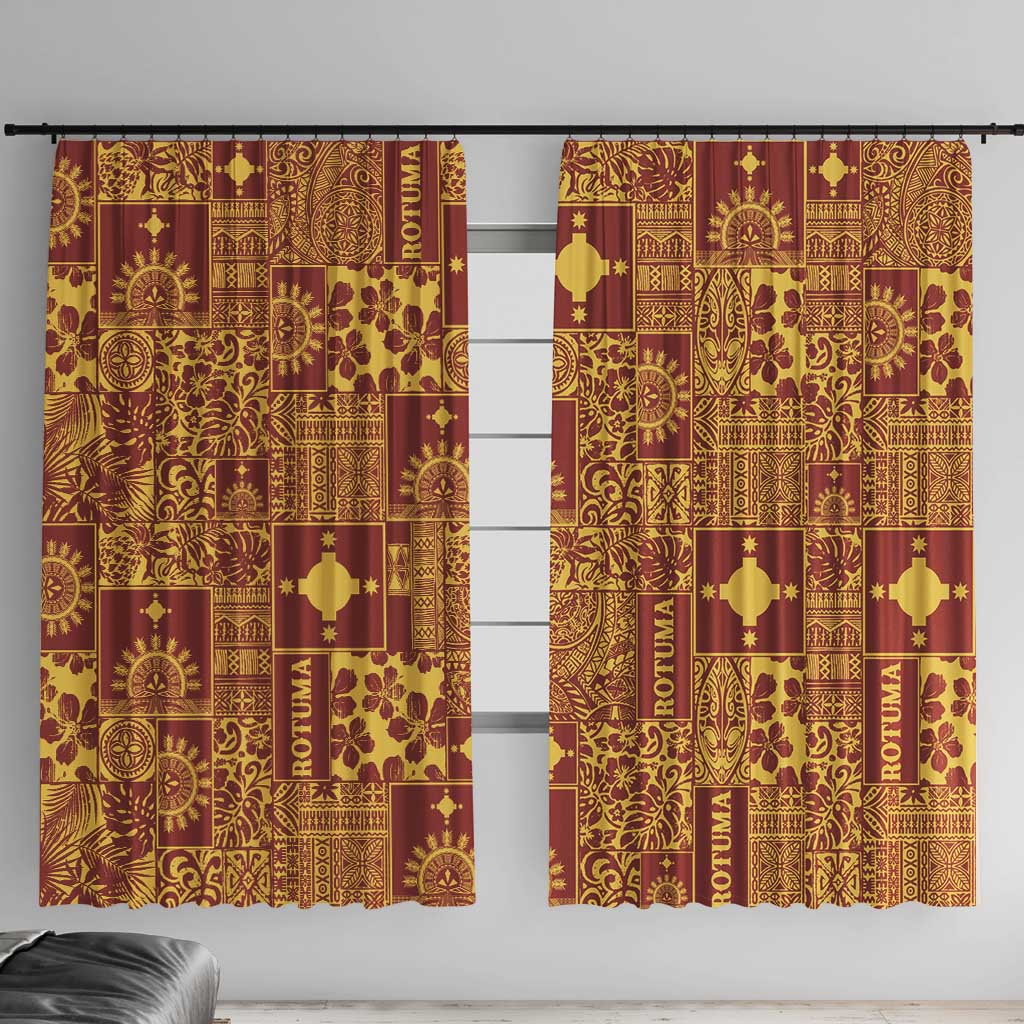 Rotuma Faiakse'ea 'e Kirisimasi Window Curtain Pacific Patchwork Xmas Vibes LT9 With Hooks Red - Polynesian Pride
