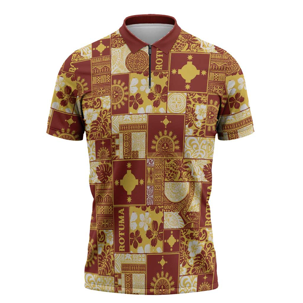 Rotuma Faiakse'ea 'e Kirisimasi Zipper Polo Shirt Pacific Patchwork Xmas Vibes LT9 Red - Polynesian Pride