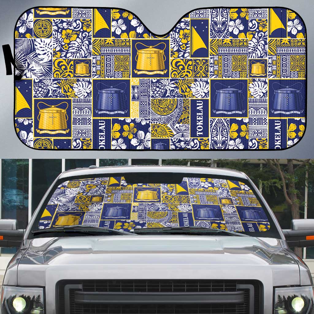 Tokelau Manuia te Kilihimahi Auto Sun Shade Pacific Patchwork Xmas Vibes LT9 Blue - Polynesian Pride