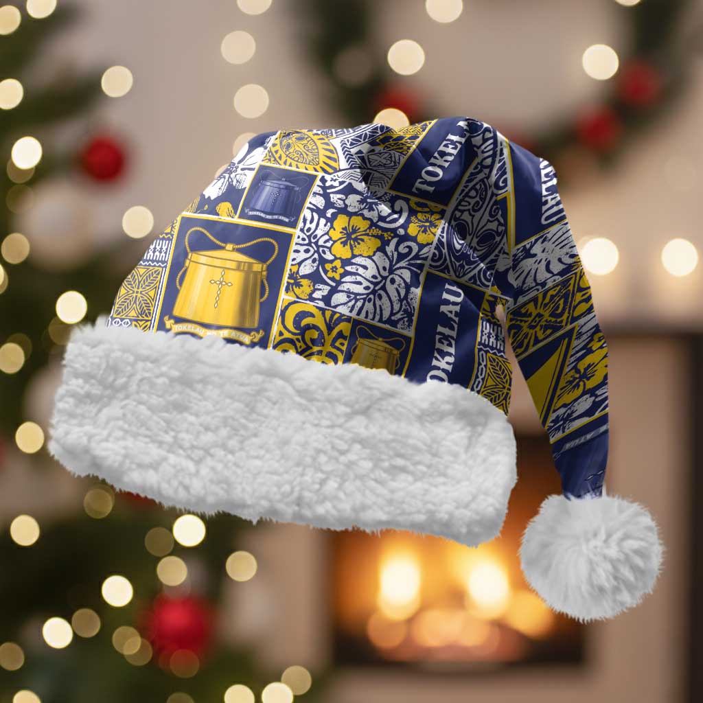 Tokelau Manuia te Kilihimahi Christmas Santa Hat Pacific Patchwork Xmas Vibes LT9 With Fur Blue - Polynesian Pride