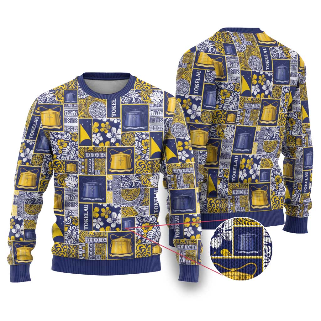 Tokelau Manuia te Kilihimahi Ugly Christmas Sweater Pacific Patchwork Xmas Vibes LT9 Blue - Polynesian Pride