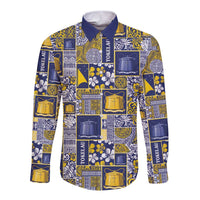 Tokelau Manuia te Kilihimahi Long Sleeve Button Shirt Pacific Patchwork Xmas Vibes LT9 Unisex Blue - Polynesian Pride