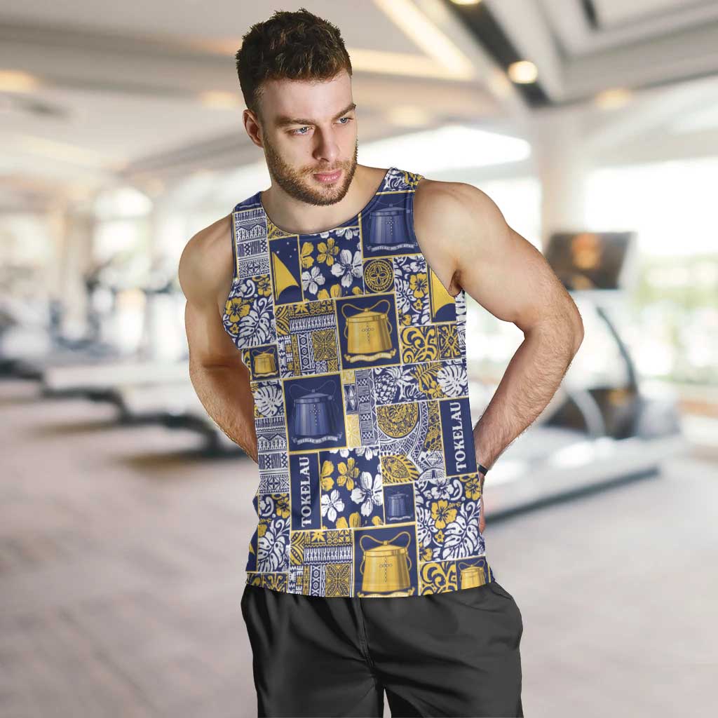 Tokelau Manuia te Kilihimahi Men Tank Top Pacific Patchwork Xmas Vibes LT9 Blue - Polynesian Pride