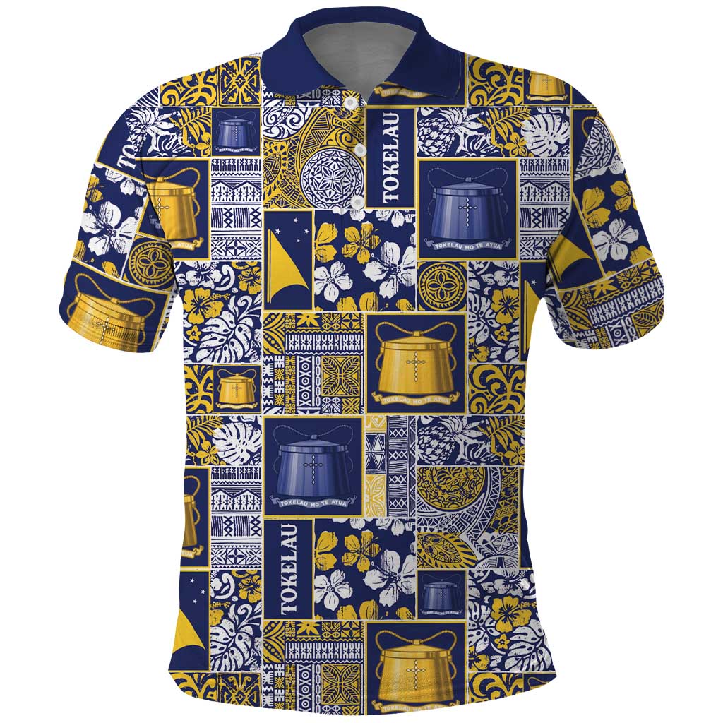Tokelau Manuia te Kilihimahi Polo Shirt Pacific Patchwork Xmas Vibes LT9 Blue - Polynesian Pride