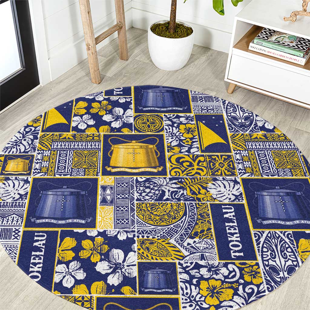 Tokelau Manuia te Kilihimahi Round Carpet Pacific Patchwork Xmas Vibes LT9 Blue - Polynesian Pride