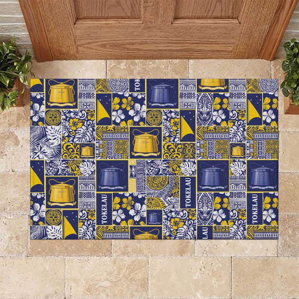 Tokelau Manuia te Kilihimahi Rubber Doormat Pacific Patchwork Xmas Vibes LT9 Blue - Polynesian Pride