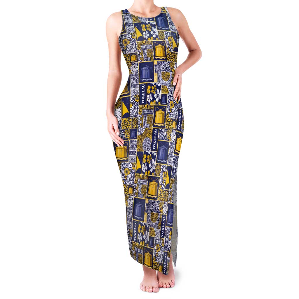 Tokelau Manuia te Kilihimahi Tank Maxi Dress Pacific Patchwork Xmas Vibes LT9 Women Blue - Polynesian Pride