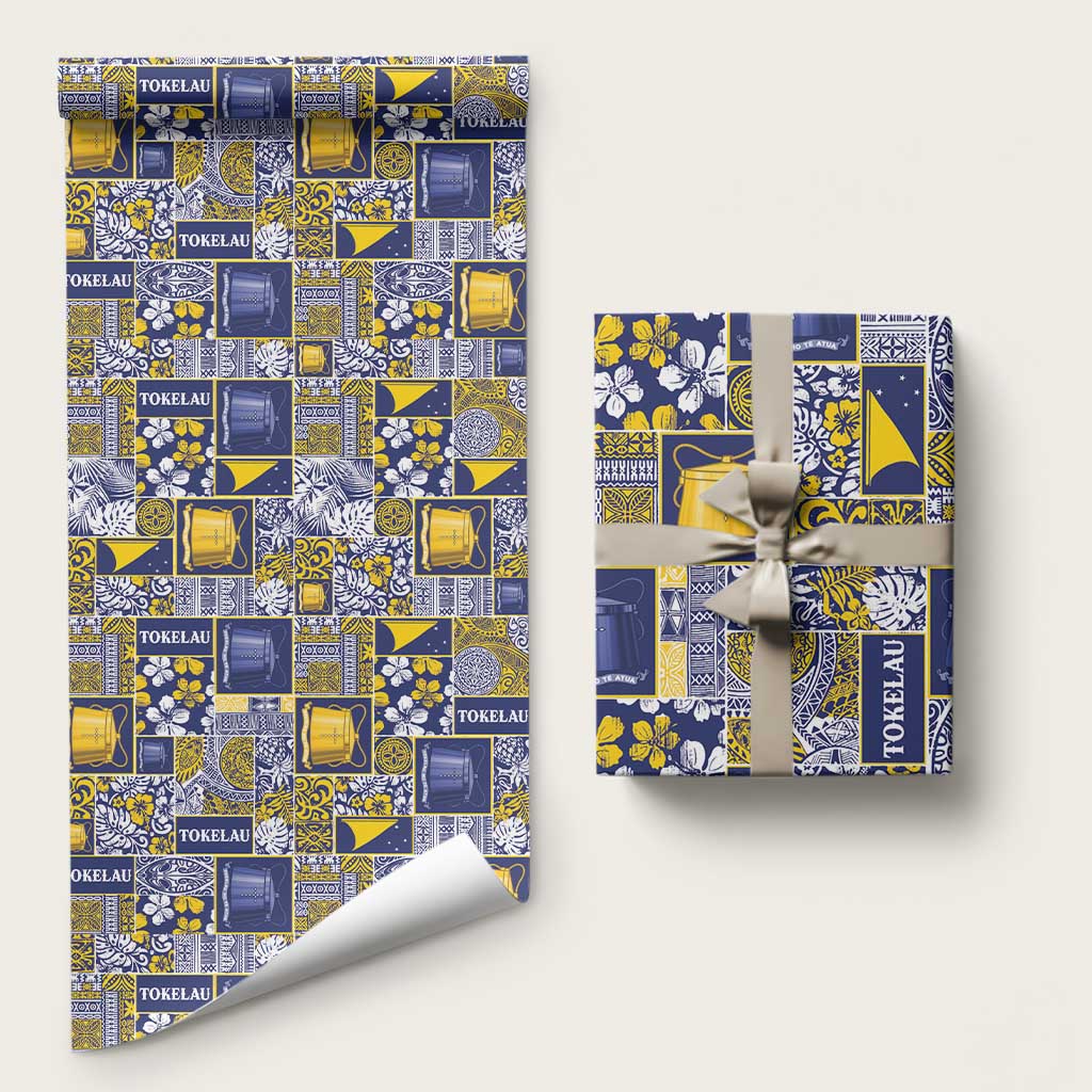 Tokelau Manuia te Kilihimahi Wrapping Paper Pacific Patchwork Xmas Vibes LT9 58" × 23" Blue - Polynesian Pride