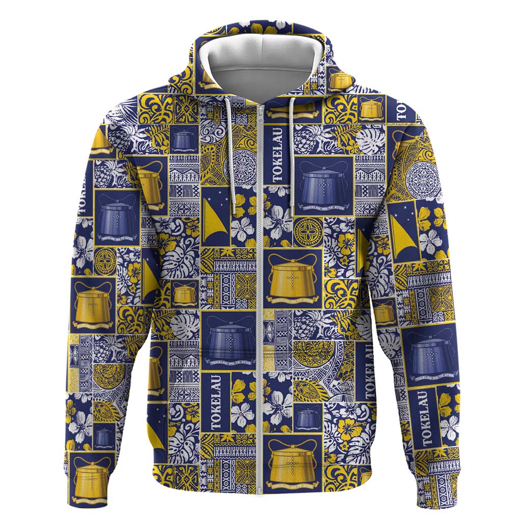 Tokelau Manuia te Kilihimahi Zip Hoodie Pacific Patchwork Xmas Vibes LT9 Zip Hoodie Blue - Polynesian Pride