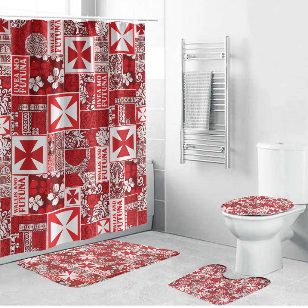 Wallis Et Futuna Kilisimasi Fiefia Bathroom Set Pacific Patchwork Xmas Vibes LT9 Bathroom Set (4 pcs) Red - Polynesian Pride