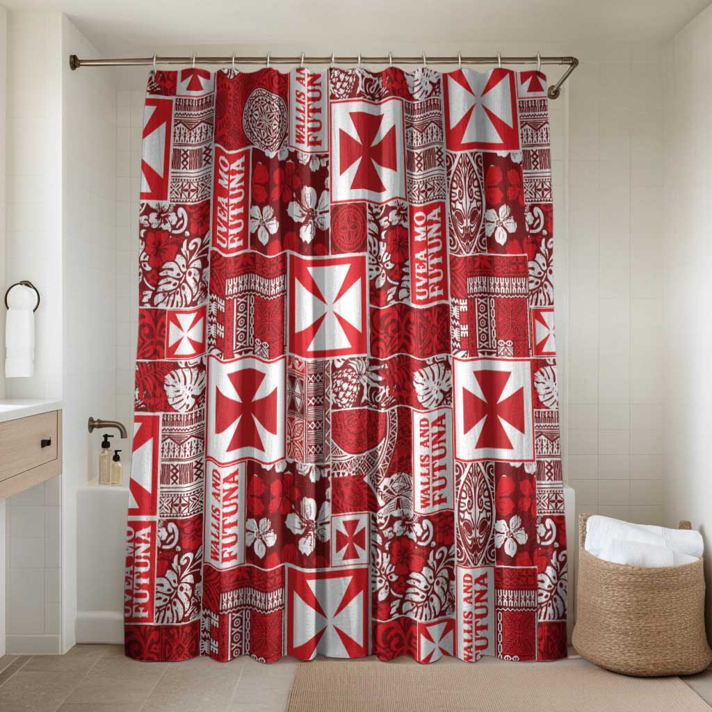 Wallis Et Futuna Kilisimasi Fiefia Bathroom Set Pacific Patchwork Xmas Vibes LT9 Shower Curtain Only Red - Polynesian Pride