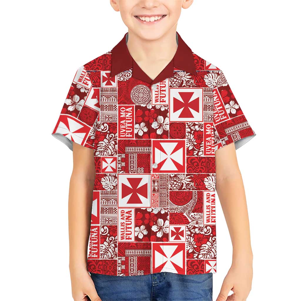 Wallis Et Futuna Kilisimasi Fiefia Kid Hawaiian Shirt Pacific Patchwork Xmas Vibes LT9 Kid Red - Polynesian Pride