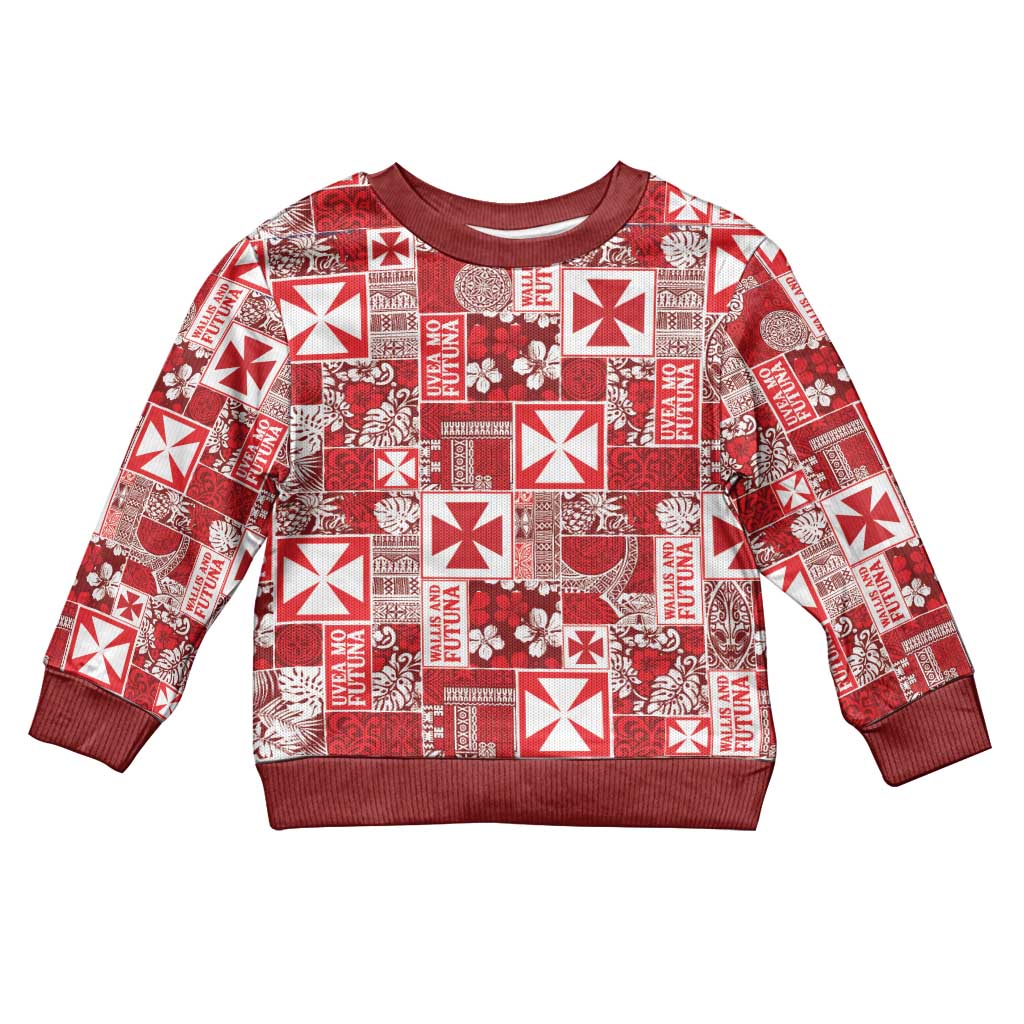 Wallis Et Futuna Kilisimasi Fiefia Kid Ugly Christmas Sweater Pacific Patchwork Xmas Vibes LT9 Kid Red - Polynesian Pride