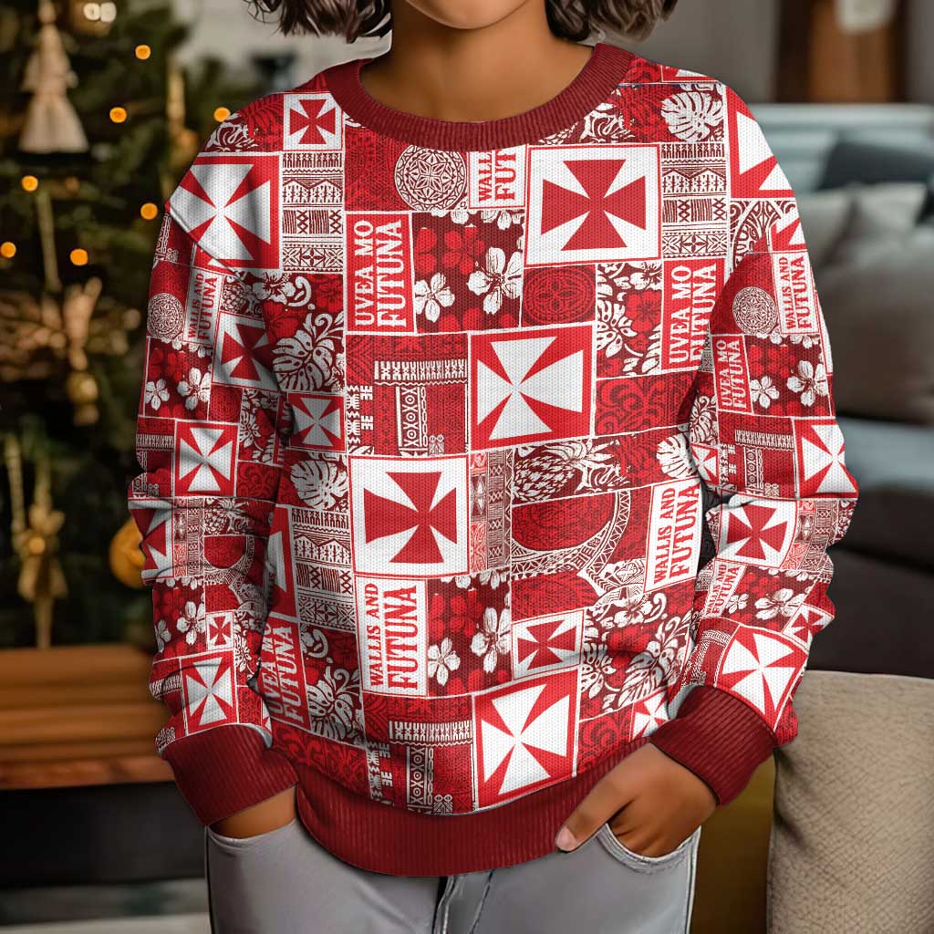 Wallis Et Futuna Kilisimasi Fiefia Kid Ugly Christmas Sweater Pacific Patchwork Xmas Vibes LT9 - Polynesian Pride