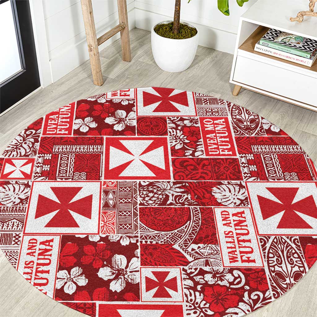 Wallis Et Futuna Kilisimasi Fiefia Round Carpet Pacific Patchwork Xmas Vibes LT9 Red - Polynesian Pride