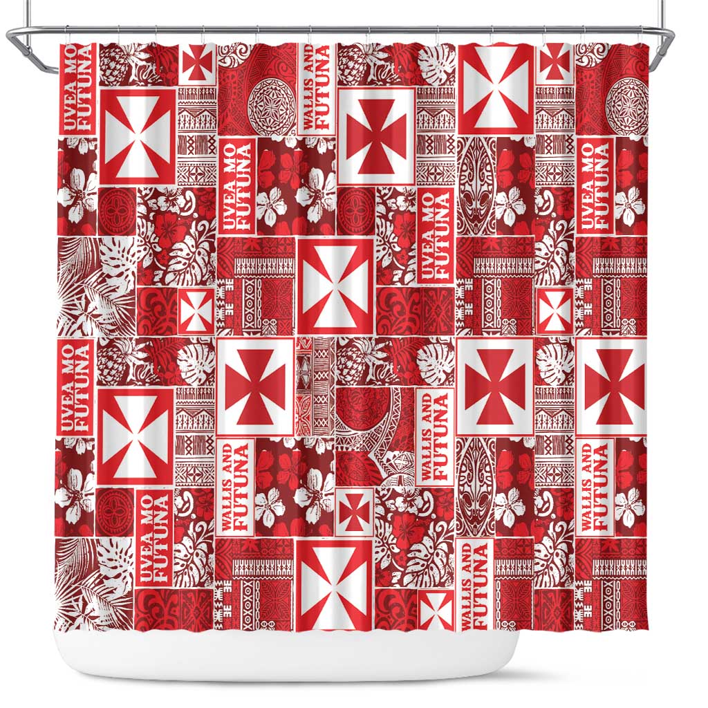 Wallis Et Futuna Kilisimasi Fiefia Shower Curtain Pacific Patchwork Xmas Vibes LT9 Red - Polynesian Pride