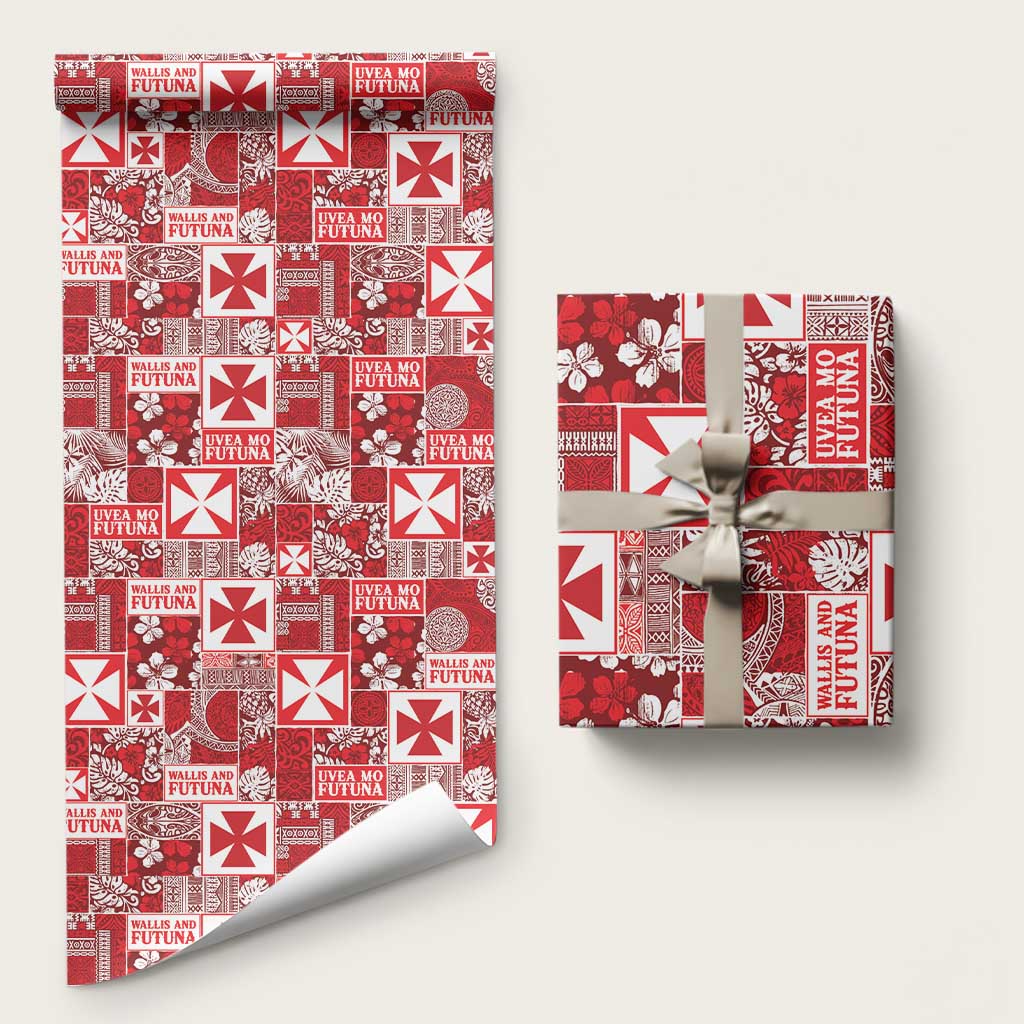 Wallis Et Futuna Kilisimasi Fiefia Wrapping Paper Pacific Patchwork Xmas Vibes LT9 58" × 23" Red - Polynesian Pride