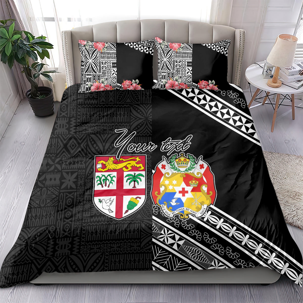 Fiji & Tonga Masi Tapa Ngatu – Custom Bedding Set – Black LT9 - Polynesian Pride