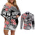 Fiji Tonga Coat of Arm Personalised Couples Matching Off Shoulder Short Dress and Long Sleeve Button Shirt With Masi Tapa and Tongan Ngatu Together LT9 Black - Polynesian Pride