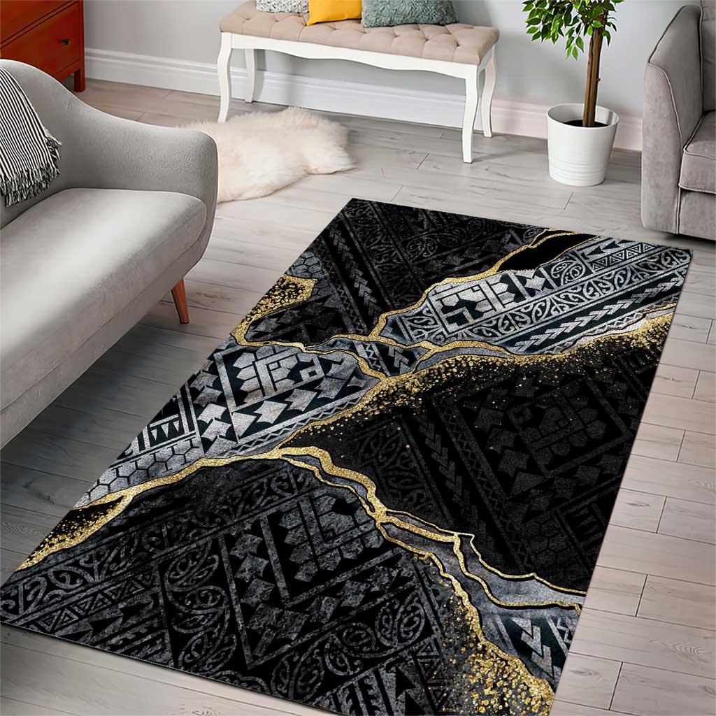 Polynesian Tribal Tattoo Area Rug Dark Marble Pattern LT9 - Polynesian Pride