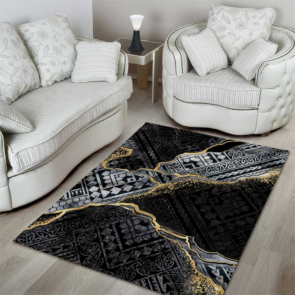 Polynesian Tribal Tattoo Area Rug Dark Marble Pattern LT9 - Polynesian Pride