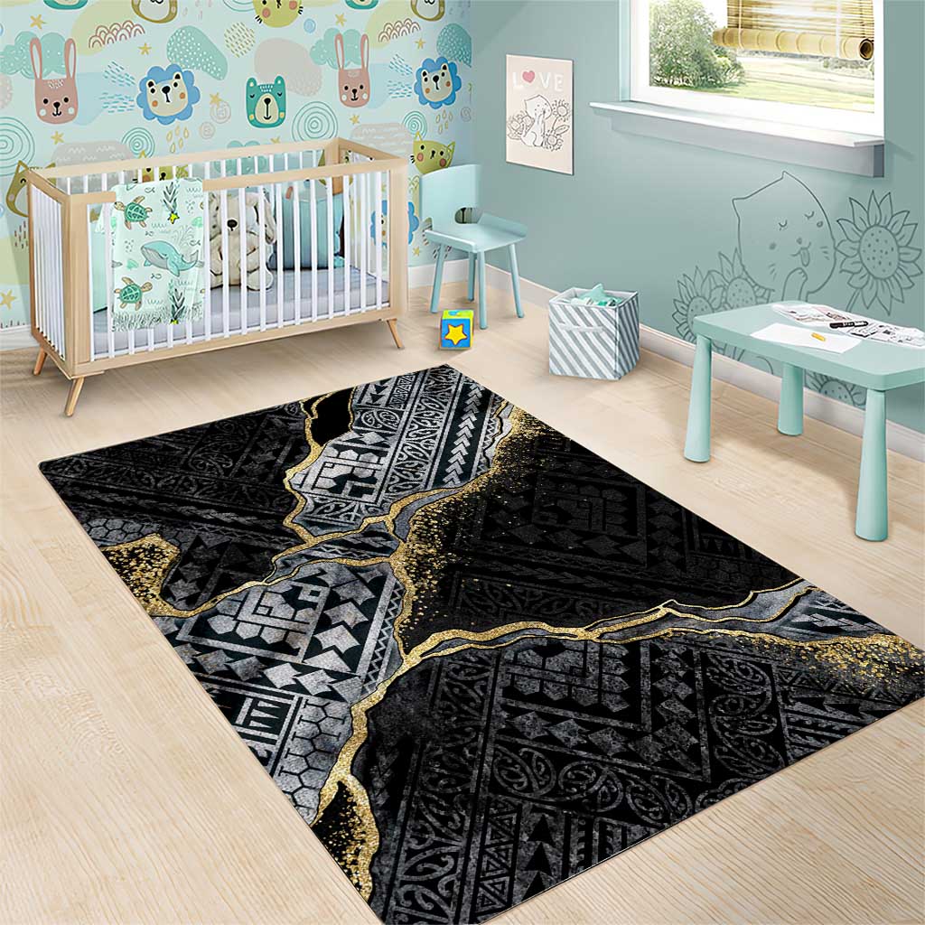 Polynesian Tribal Tattoo Area Rug Dark Marble Pattern LT9 - Polynesian Pride
