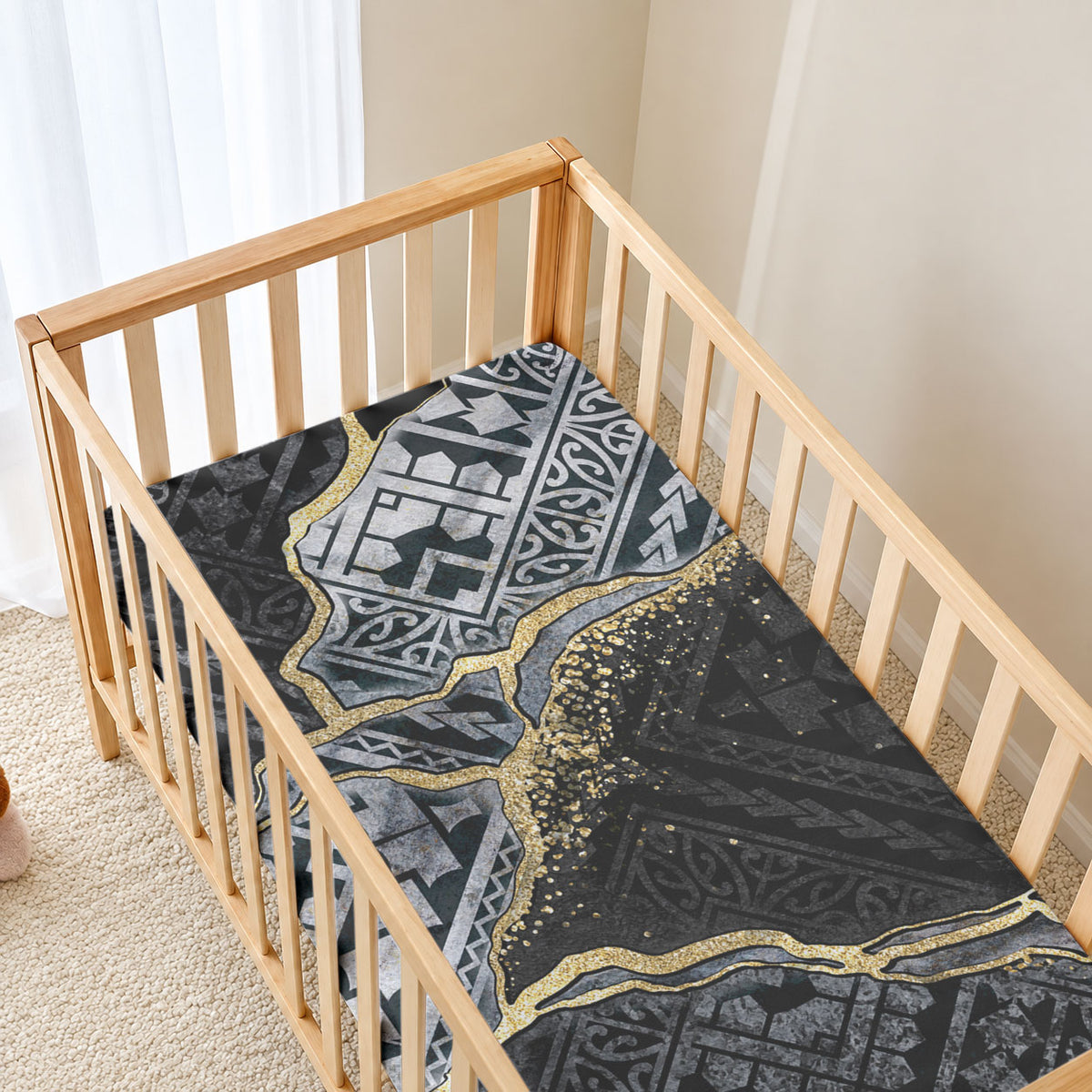 Polynesian Tribal Tattoo Baby Bed Cover Dark Marble Pattern LT9 - Polynesian Pride