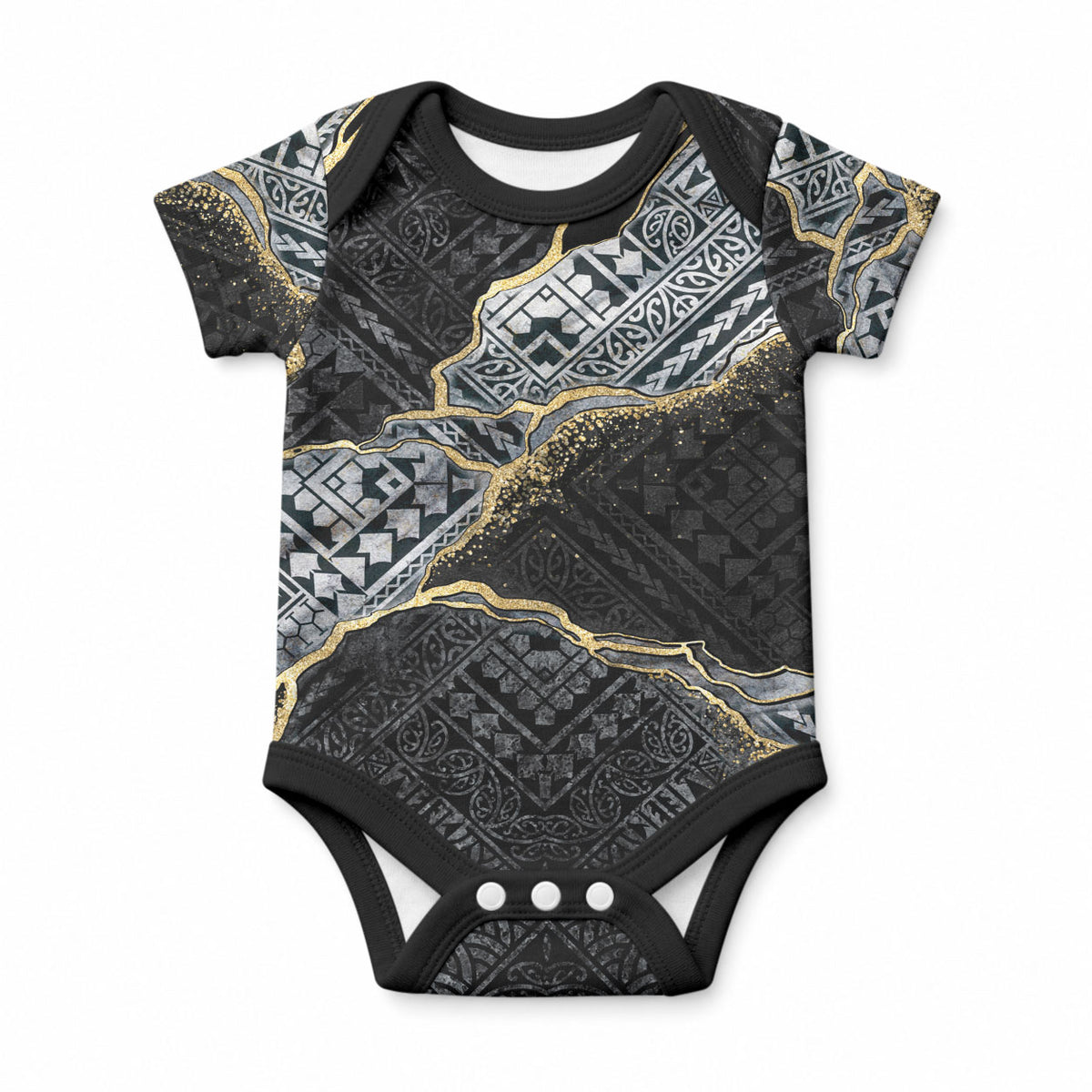 Polynesian Tribal Tattoo Baby Onesie Dark Marble Pattern LT9 Black - Polynesian Pride
