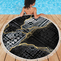 Polynesian Tribal Tattoo Beach Blanket Dark Marble Pattern LT9 - Polynesian Pride