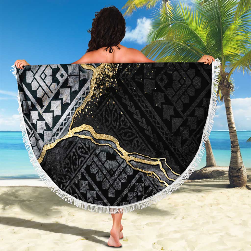Polynesian Tribal Tattoo Beach Blanket Dark Marble Pattern LT9 - Polynesian Pride