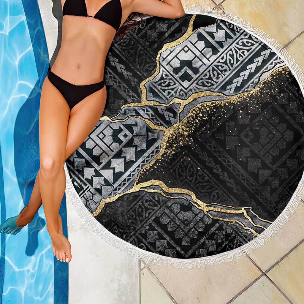 Polynesian Tribal Tattoo Beach Blanket Dark Marble Pattern LT9 - Polynesian Pride